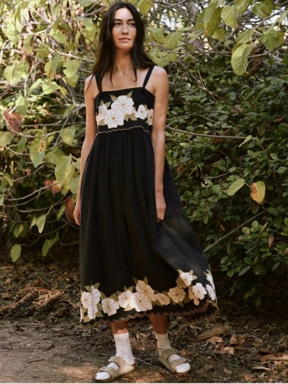 The Great Horizon Dress | Black Hawaiian Floral Appliqué | Size 0 | 100% Cotton